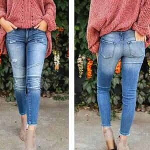 KanCan Ripped Raw Hem Distressed Moto Skinny Jeans Size 25 0